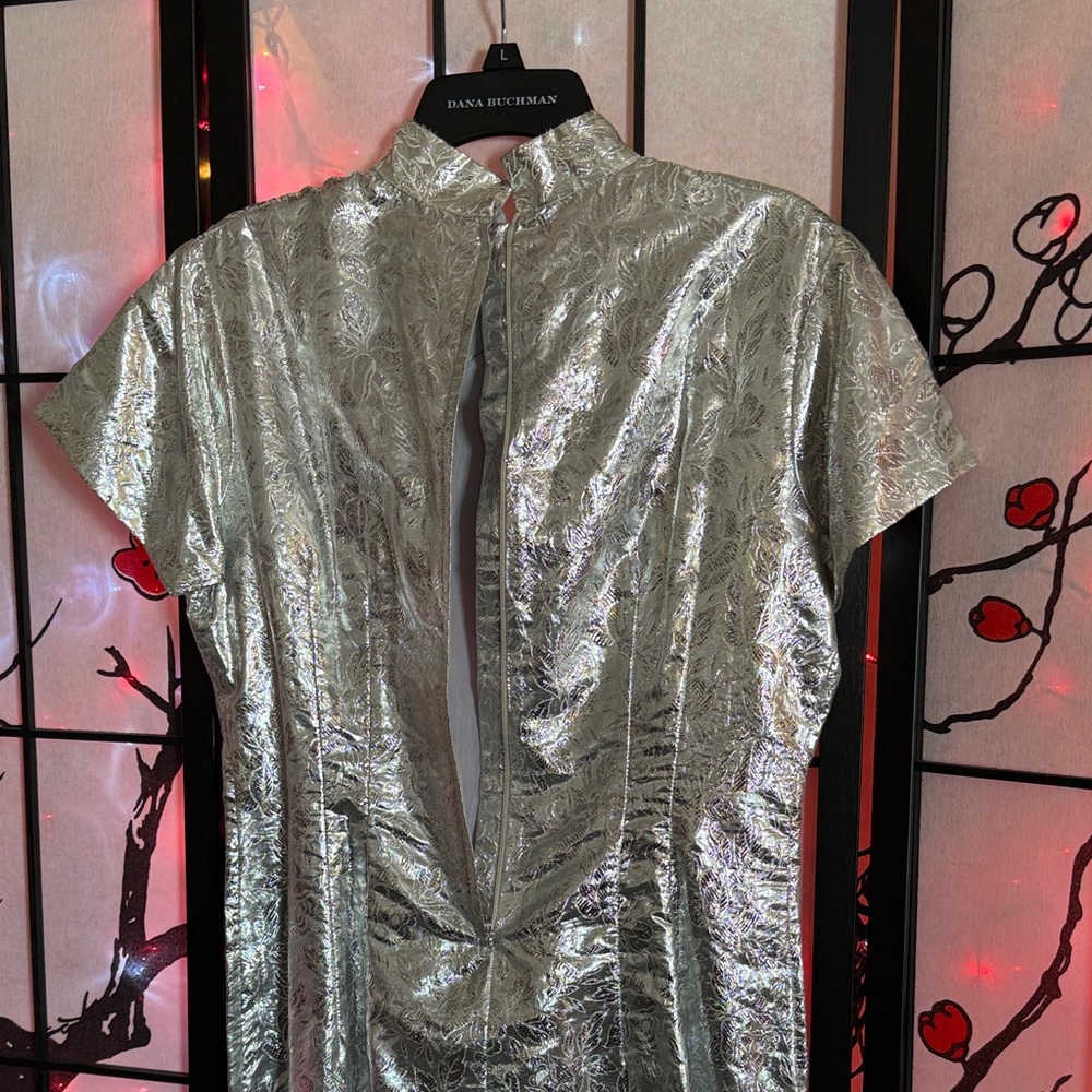 Vintage Metallic Silver Cheongsam-Style Women's Dress - Picture 12 of 15
